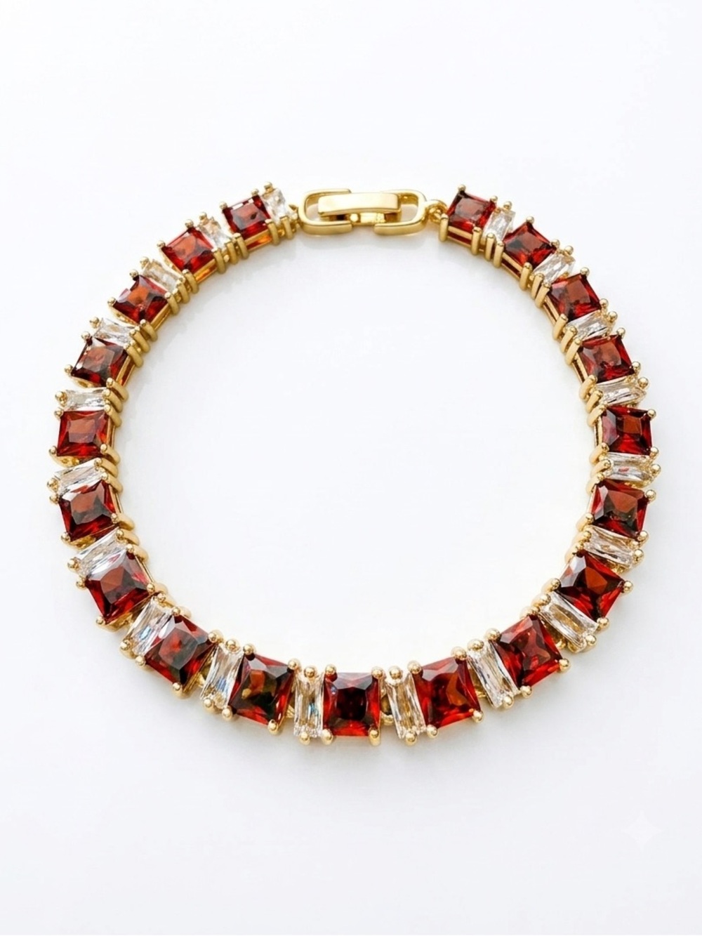 18K Gold Filled Bracelet with Citrine Red and Clear Gemstones 
New in Box